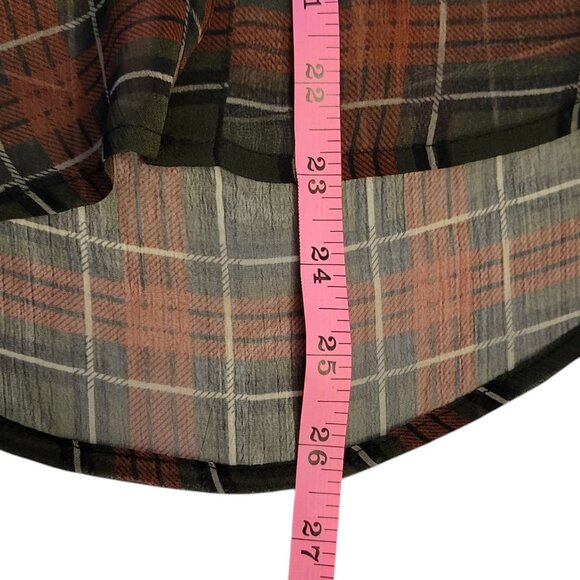 WET SEAL | Sheer Flannel Red & Green Sleeveless Blouse - Picture 8 of 9